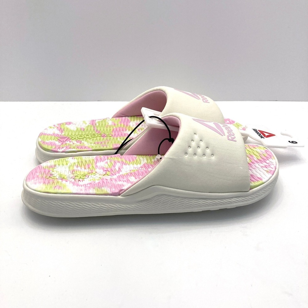 Reebok Go To Slide Sandals White Green Pink Womens 9‎ Lightweight Padded NEW - Picture 4 of 6